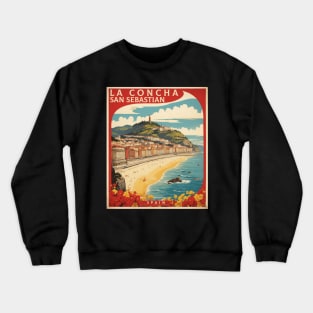 La Concha San Sebastian Beach Spain Travel Tourism Retro Vintage Art Crewneck Sweatshirt